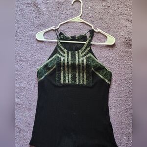 Lucky Brand Black and Green Halter Blouse